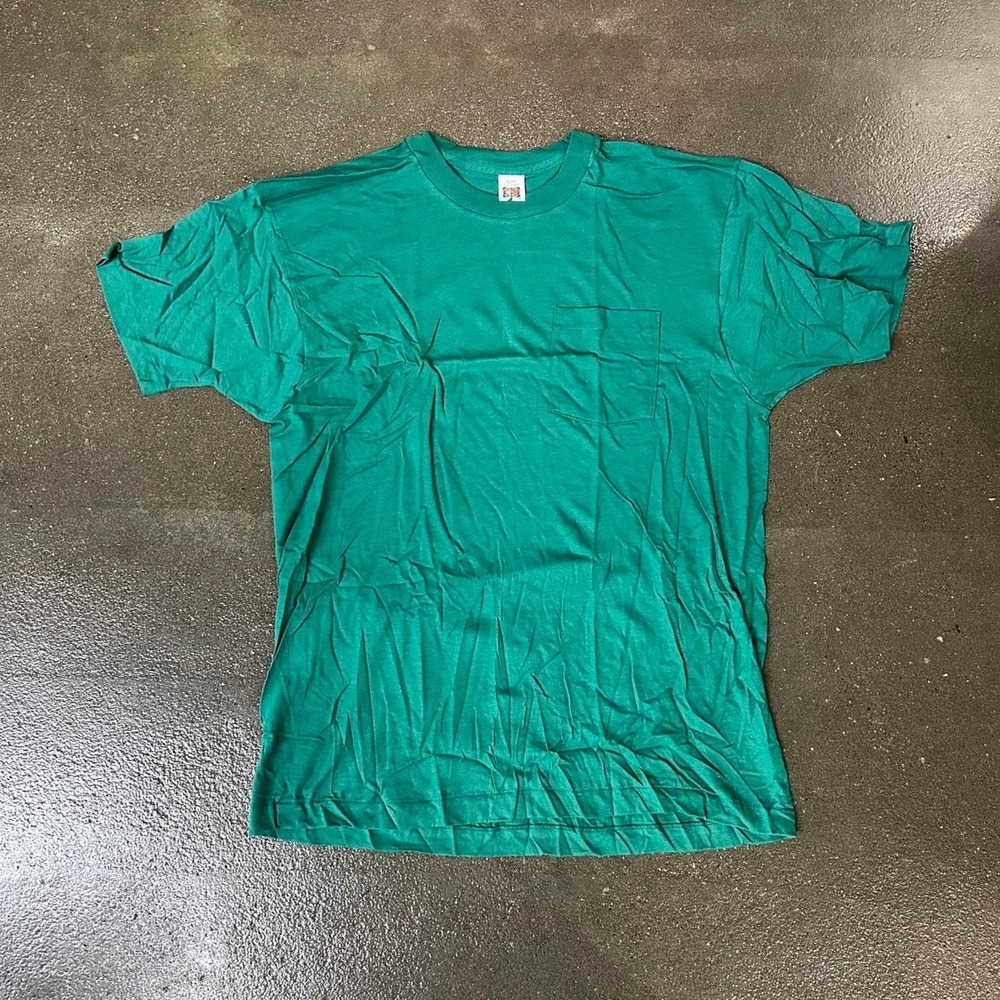 Vintage 80s Fruit Of The Loom Green Blank Size 2XL Single Stitch Tee Shirt